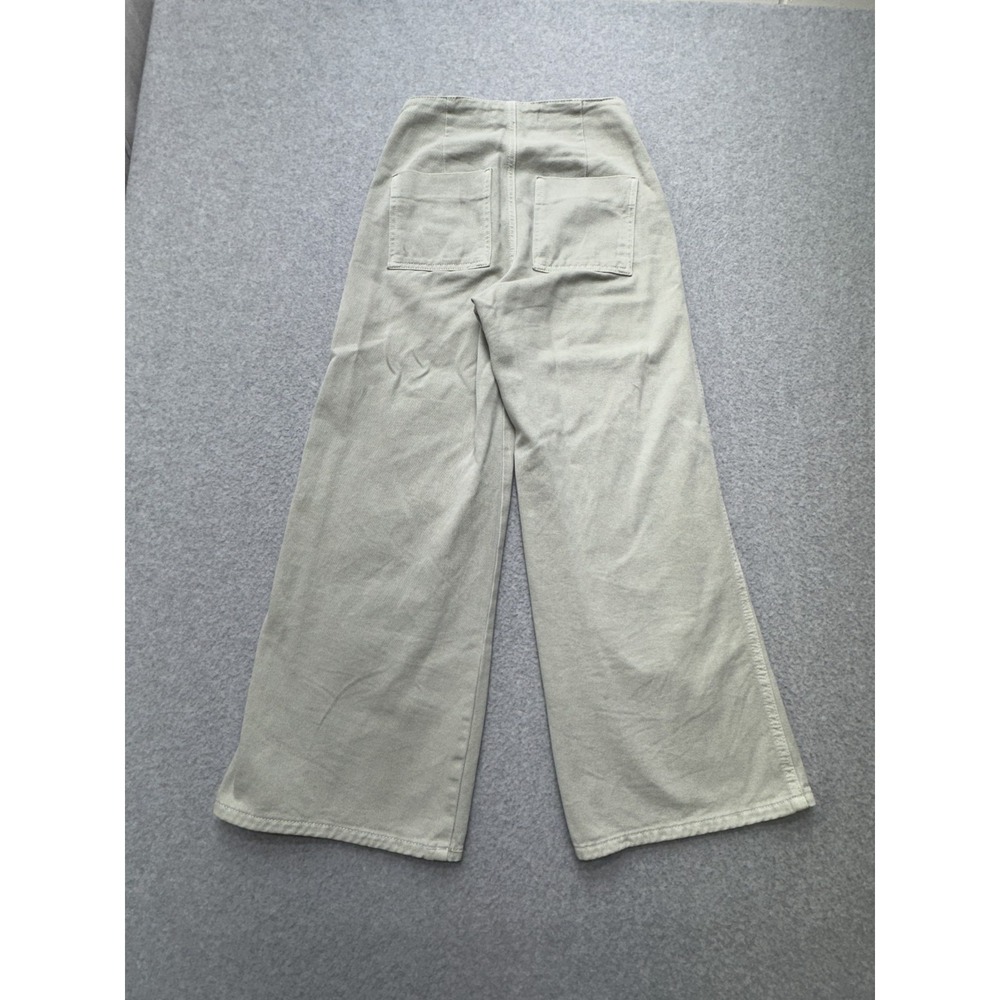 Zara Pants Womens US 2 Green Wide Leg Sailor Button High Rise Cropped Cotton - Picture 9 of 10
